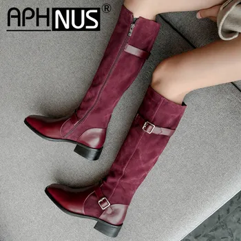 

APHNUS Womens Boots Riding Tall Mid Calf Knee Thigh High Leg Flats Low Mid Heels Pumps Boots Woman 2020 Shoes For Women New Boot
