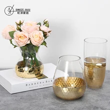 Скандинавская позолоченная стеклянная прозрачная водяная ваза современная простая поддельная ваза для цветов настольные декоративные украшения FF80O