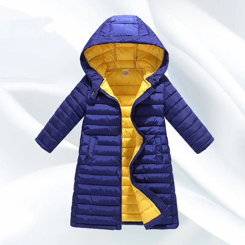 RoyalBlUE Коллекция года, детская одежда для девочек, куртки для девочек, детское осенне-зимнее пальто, одежда Детская тонкая стеганая куртка с капюшоном, длинная парка - Цвет: RoyalBlUE