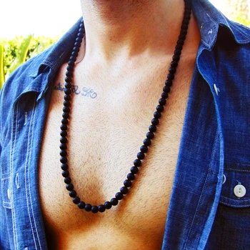 

2020 Simple Fashion Matte Bead Necklace For Men Classic Handmade Natural Strand Beads Men Necklace Jewelry Gift Collier Homme