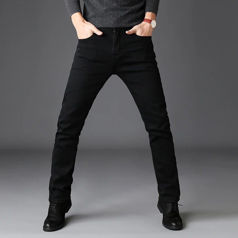Черные Серые Брендовые джинсовые брюки мужская одежда эластичные облегающие джинсы деловые повседневные мужские джинсовые узкие брюки классический стиль