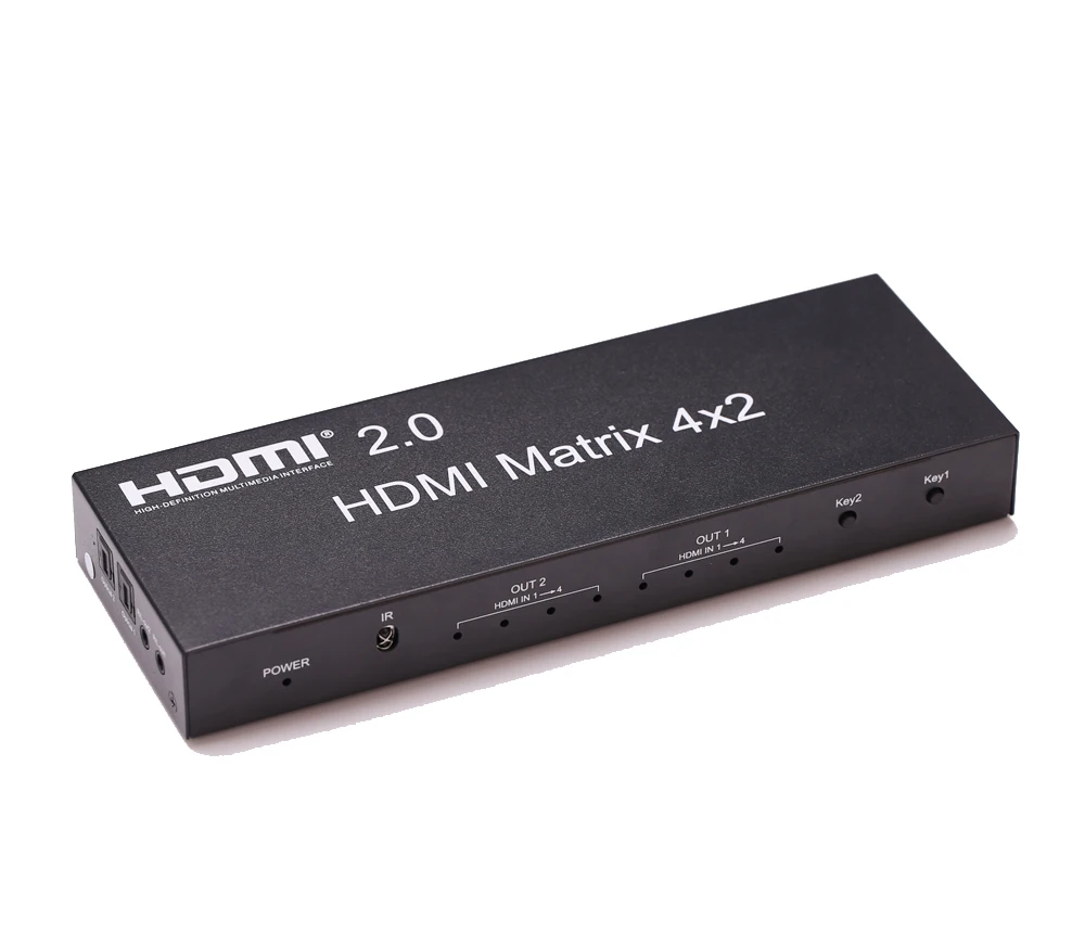 HDMI 2.0 Matrix Switcher 4x2 4K 60Hz HDMI EDID Switch Splitter Converter EDID Dual Audio out Optica