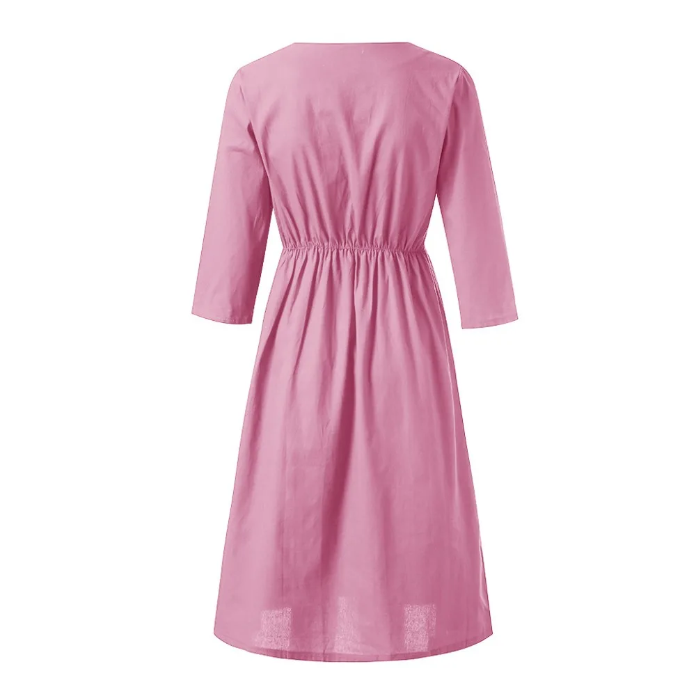 Модное летнее платье vestidos mujer Robe, женское платье, женское платье с рукавом до локтя, однотонное Повседневное платье для отдыха, платье размера плюс, 19April1