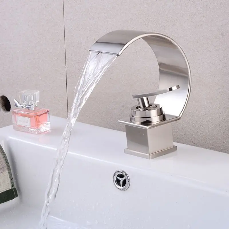 

Curve Style Basin Faucet Tap Chrome Finish Single Handle Hole Deck Mounted Wash Hot Cold Mixer Bathroom Kitchen Sink Faucet