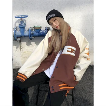 2021SS Bomber Woman Jacket Hip Hop Furry Bone Patchwork Color Block Jackets Mens Harajuku Streetwear Men Baseball Coats Unisex 1