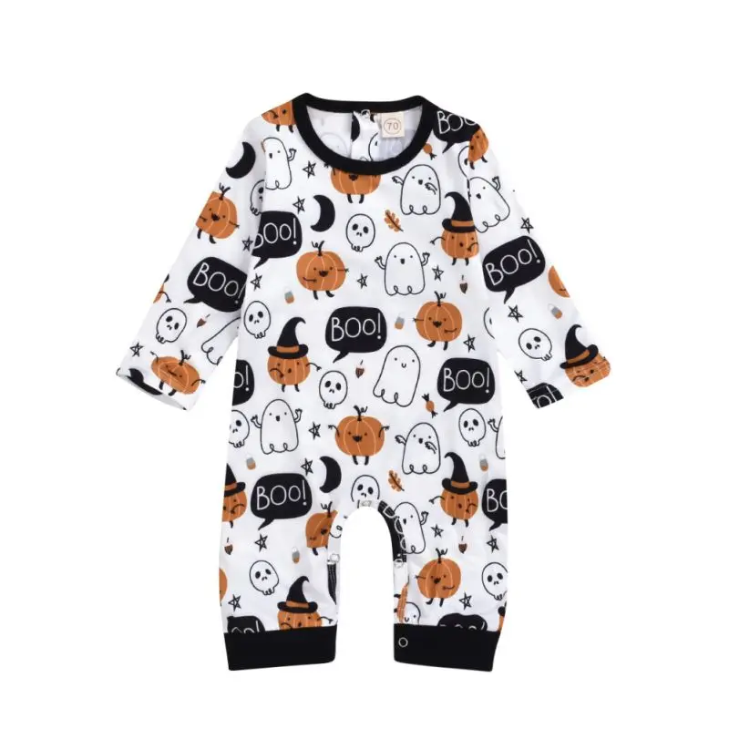 

Autumn Casual Jumpsuits Baby Halloween Pumpkin Printing Long Sleeve Rompers Kids s