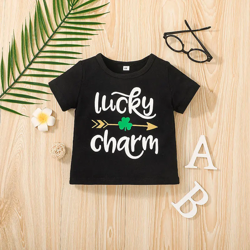 Baby Clothing Set medium Prowow 0-2Y Toddler St. Patricks Day Outfit Baby Girl Clothes Set Newborn Puffy Sleeve Black T-shirts Shamrock Flare Trousers baby clothing set long sleeve	