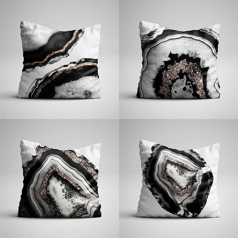 

Yaapeet 1pc Agate Marble Printed Cushion Decorative Polyester Black White Cushion Cover Europe Brief Throw Pillow Case for Sofa