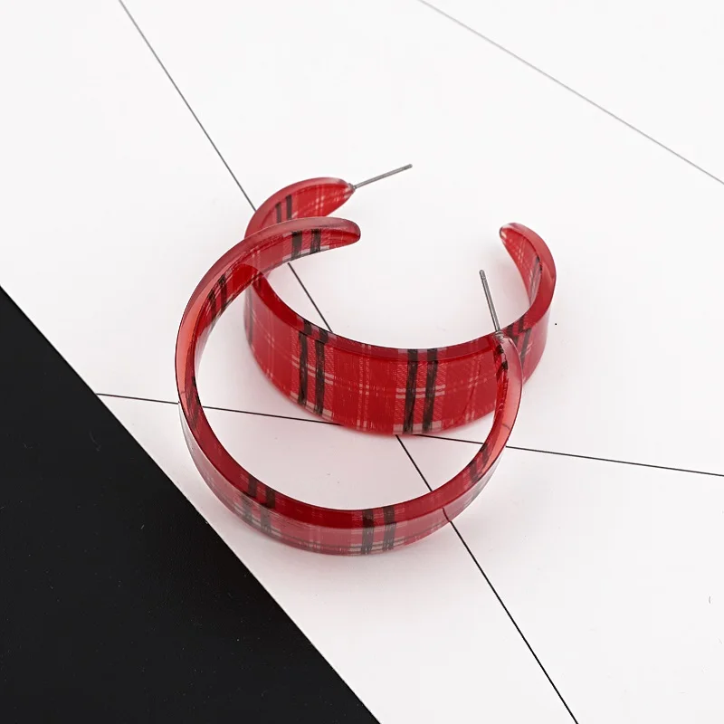 H6aab1413ead14914b918a60fea1fd10bI - Dayoff Europe Huge Red Gattice Acetic Acid Hoop Earrings Women Jewelry Big Round Eardrop Plastic Vintage Open Hoop Earring E579