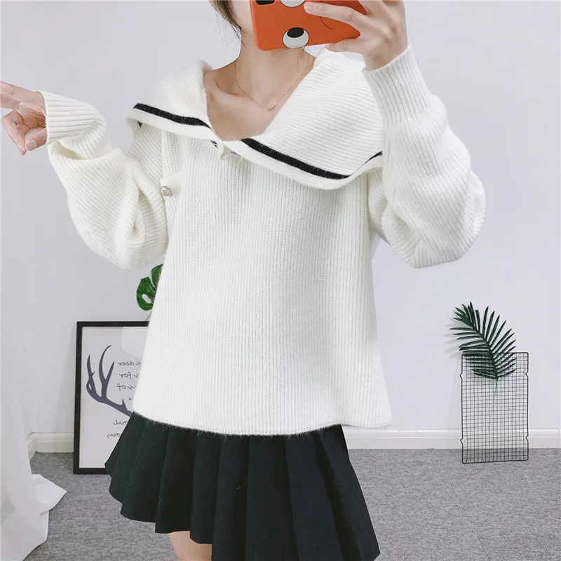 

Irregular Neck Oversized Sweater 2019 Fashion Lazy Wind Pullovers and Sweaters White Jumpers Loose Winter Sweater Women P-084