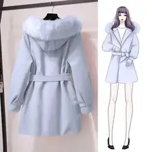 Пальто с меховым воротником и капюшоном, куртки с регулируемой талией, женское однотонное повседневное шерстяное элегантное пальто