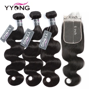 

Yyong Hair 4x6 Closure With Bundles Remy Brazilian Body Wave 3/4 Bundles With Closure Human Hair Weave Bundles With Closure