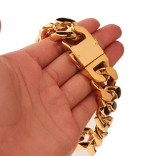Высокое качество мужской браслет ювелирные изделия 21,5 см из нержавеющей стали Дубай золотой цвет тяжелый массивный звено цепи браслеты и браслеты