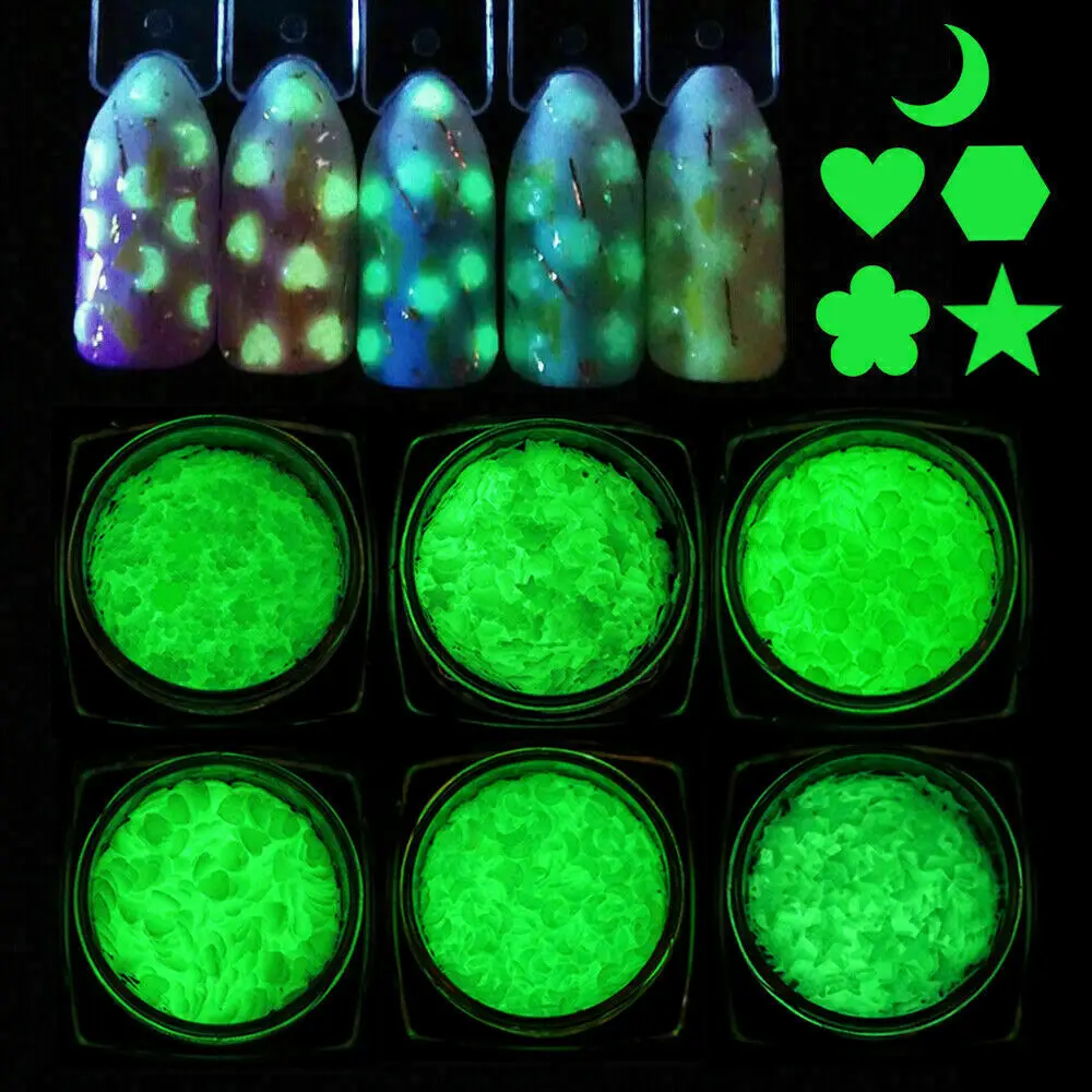 

1 Box Moon Star Nail Art Glitter Flakes Sequins Luminous Glow In The Dark Fluorescent Nail Tips Decorations Manicure Tools