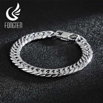 

Fongten Cuban Curb Link Chain Bracelet Silver Color Stainless Steel Snake Chain Heavy Fashion Men's Bracelets Jewelry