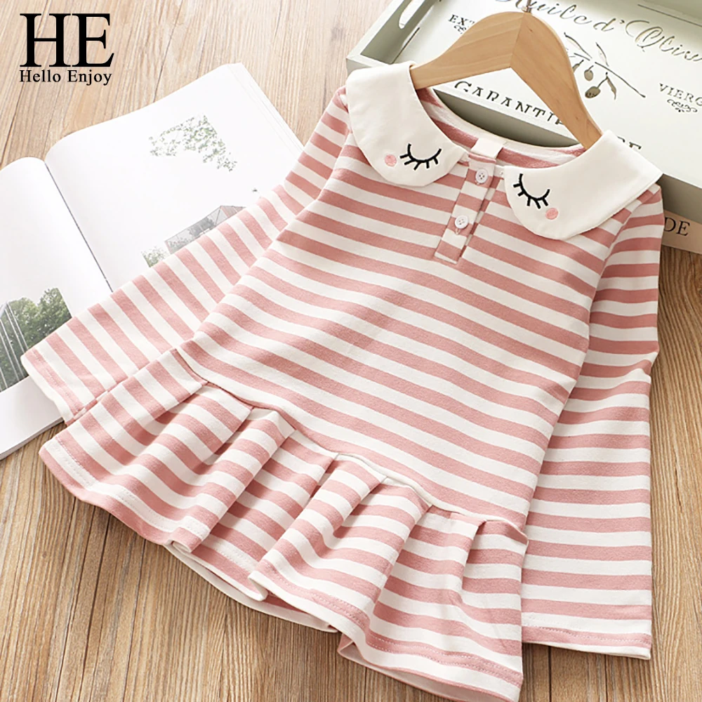 

HE Hello Enjoy Kids Dress For Girls Children Clothes Striped Dresses Cute Cotton Kid Clothing Costume Fashion 2019 New Autumn