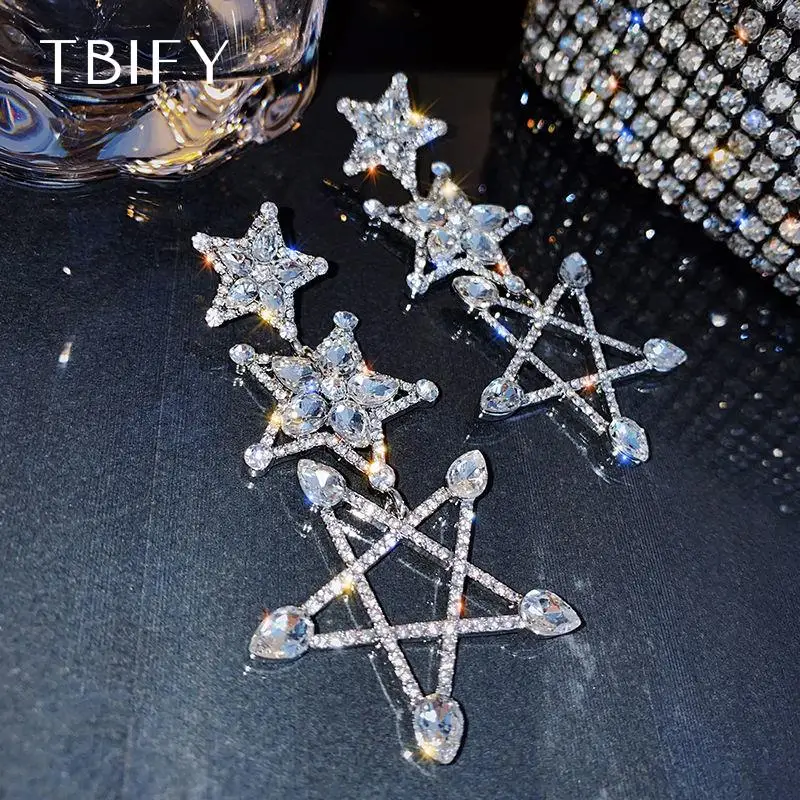 Висячие серьги TBIFY с тремя пятиконечными кристаллами для женщин бижутерия