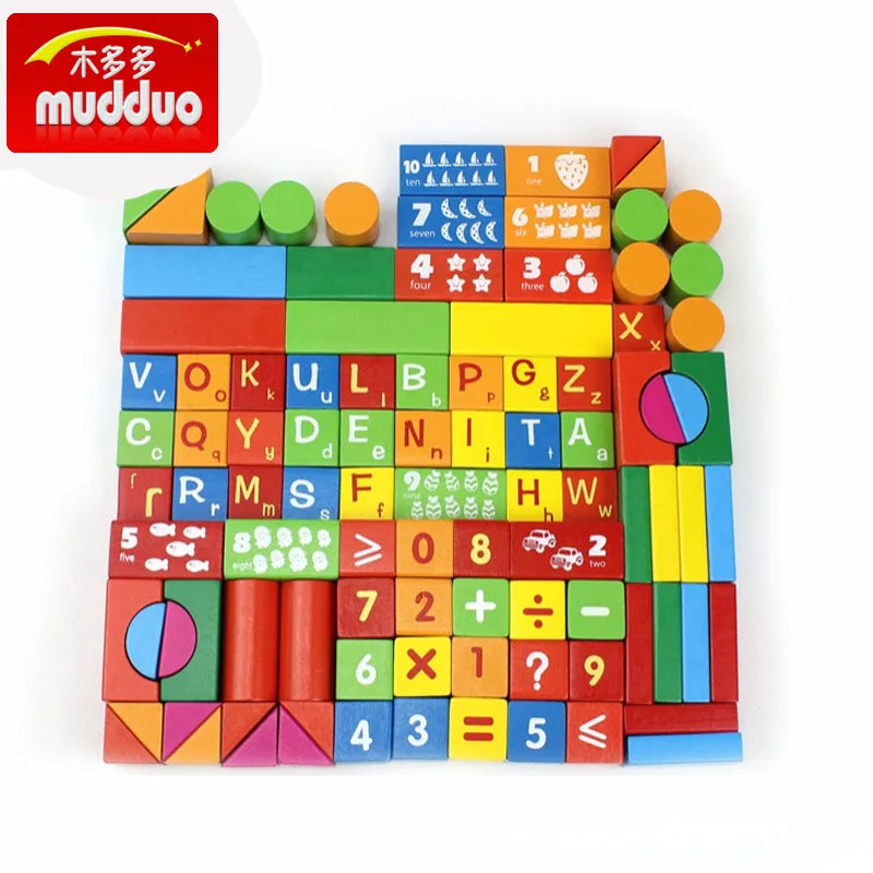 

100 Tablets with Numbers Lettered Barrel Building Blocks Children'S Educational Wooden Toys with Numbers Decorative Pattern Buil