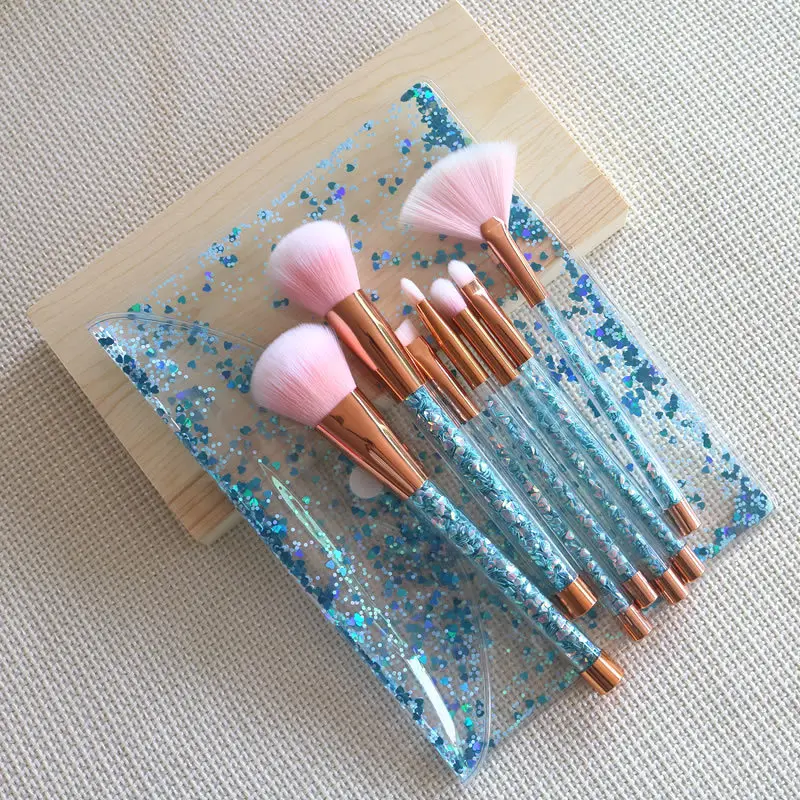 Blue and pink 7pcs блеск кисти для макияжа Набор алмазной Профессиональный хайлайтер кисти Палетка консилеров щетка комплект кисточек Com блеск Maquiage - Handle Color: Blue and pink