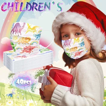 

Children Mask Disposable Face Mask Lovely Cute Dinosaur Print Respiratory 3ply Ear Loop 10-40pc Child Kids Filter maske Thick