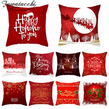 

Fuwatacchi Red Pattern Cushion Cover Christmas Festival Style Pillow Cover Home Sofa Car Decorative Throw Pillowcase 45x45cm