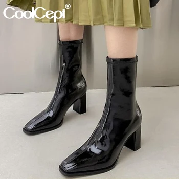 

CoolCept Woman Half Short Boots Women High Heel Shoes Woman Platform Thick Heel Shoes Short Boots Woman Footwear Size 33-40