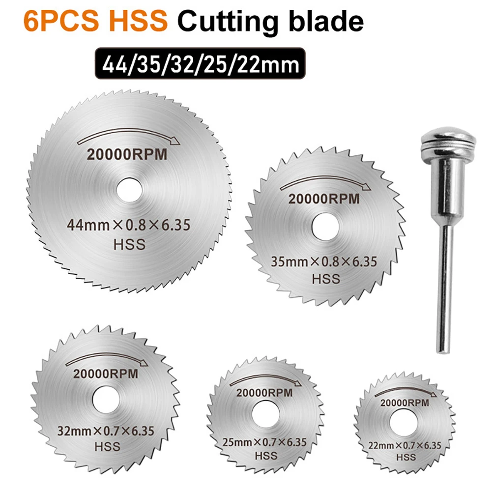 6Pcs 22mm HSS Circular Saw Blade Cutting Wood Metal Plastic Discs & Mandrel Set 
