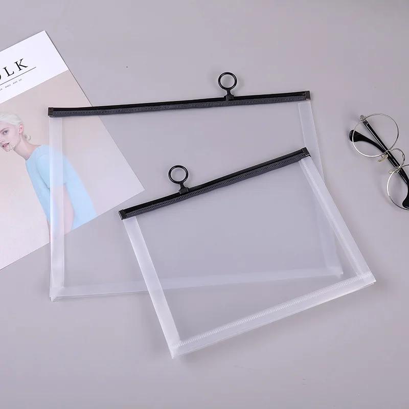 

New Style A4 Zipper Bag Office Storage Business Zipper Bag Black Edge Transparent Stationery Bag Manufacturers Direct Selling Cu