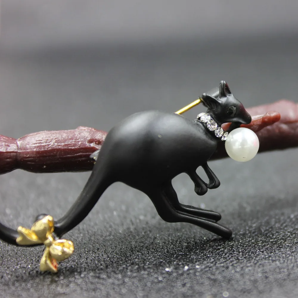 KingDeng Кенгуру Броши Для Женщин Симпатичные Pin Pearl Черные Мужские Аксессуары