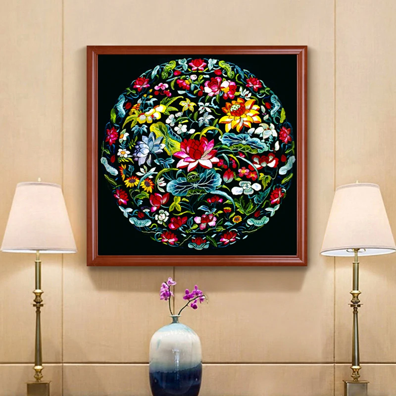 Embroidery DIY Chinese Style Lotus/Chrysanthemum/Fish/Crane Patterns Printed Kits Cross Stitch Thread Needlework Sets Home Decor cross stitch kit