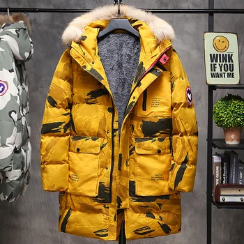 

L-8XL Winter Man Hooded Coat Trendy Long Section Men's Coats Windproof Keep Warm Yellow Gray Winter Clothes Men