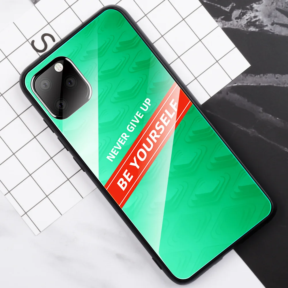 Никогда не оставляйте чехлы из закаленного стекла для IPhone 11 Pro Max XS MAX XR i8 i8 Plus i7 i6 i6s i6 Plus противоударный градиентный бампер