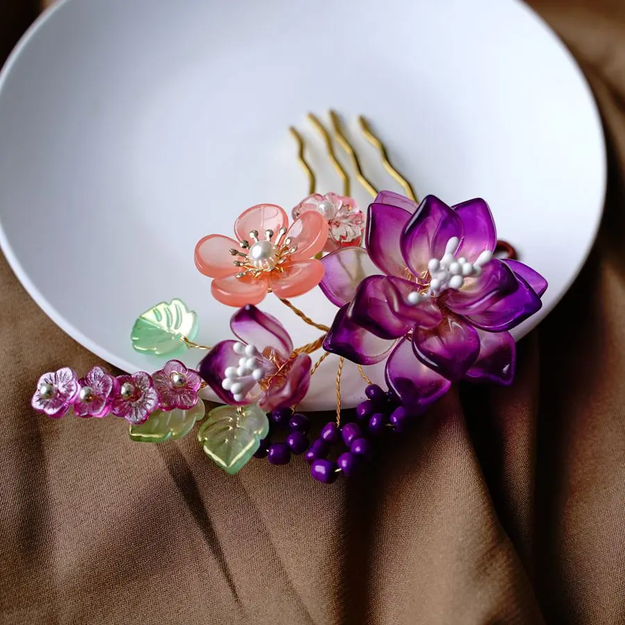 2021 New Original Design Chinese Hairpin Pink Blossom Flower Hair Pins For Women Hair Pin Bridal Headpiece Pince Cheveux Femme