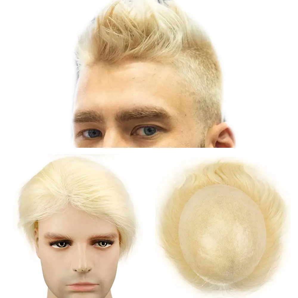 

Eseewigs 613# Blonde Men's Toupee 6 inch Hairpiece Whole PU Base Brazilian Remy Human Hair Natural Straight 10*8
