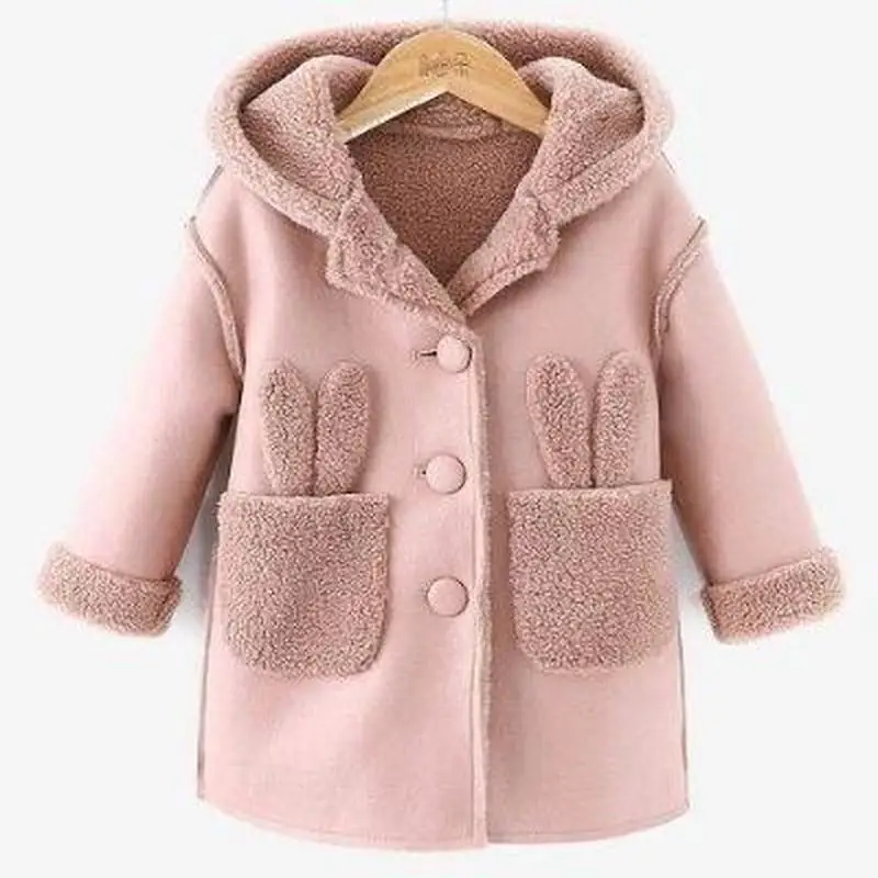 2020 Autumn Winter New Girl Woolen Coat Children's Clothing Plush Hat Mid-length Wool Coat Baby Girl Cloth Wool Coat Girl