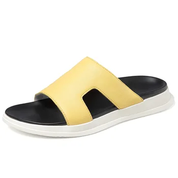 

Beach Shoes cowhide High Quality Genuine Leather Slippers Mens Sandals Flip-flops Summer Fashion Non-Slip Casual Platform