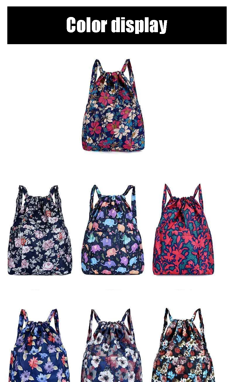 2022 Fashion Vintage Drawstring Backpacks Women Large Capacity Flower Ethnic Style Waterproof Nylon Rucksack Shoulders Backpacks