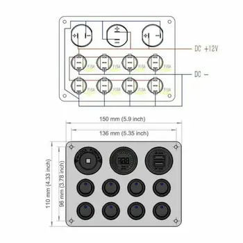 

Black Toggle Panel Switch Accessories SUV RV ABS+Aluminum Plate 8 Gang DC 12V