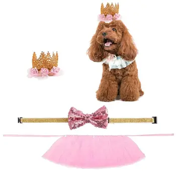 

Dog Wedding Dress Puppy Birthday Party Supplies Cute Tutu Skirt Bowtie Crown Hat LX9C