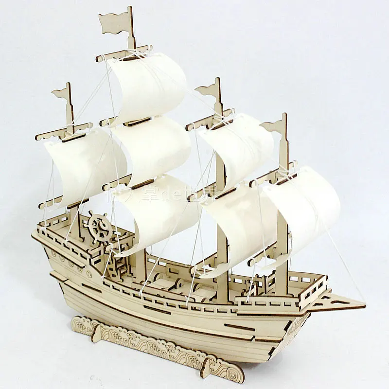 

Wood Sailboat Model DIY Hand-made Assembled 3D Jigsaw Puzzle Assembly Wooden Building Blocks round Ship Model Toys