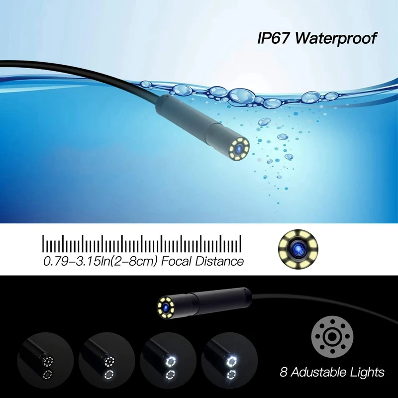 -4.3 in Endoscopy Camera 1080P HD Color Screen 8Mm Endoscope Camera IP67 Waterproof 8 Adjustable LE