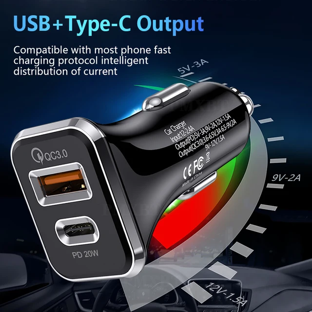 20w Fast USB-C QC PD Car Charger