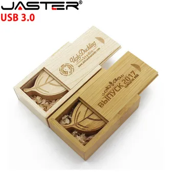 

JASTER USB 3.0 (over 10 PCS free LOGO) wooden leaf + packing box usb flash drive Memory stick pendriver 8GB 16GB 32GB 64GB gift