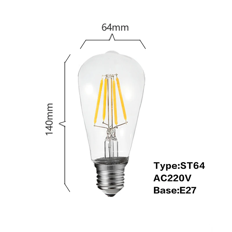 Ретро лампа накаливания E27 светодиодная 220 В 110 В винтажная Светодиодная лампа Эдисона 2 Вт 4 Вт 6 Вт 8 Вт A60 ST64 C35 E12 E14 светильник в форме свечи светильник для помещений - Испускаемый цвет: ST64 220V