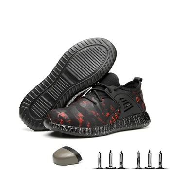 

2020 New Breathable Camouflage Safety Shoes Men Light Sneaker Indestructible Steel Toe Anti-piercing Work Boots Plus size 36-47
