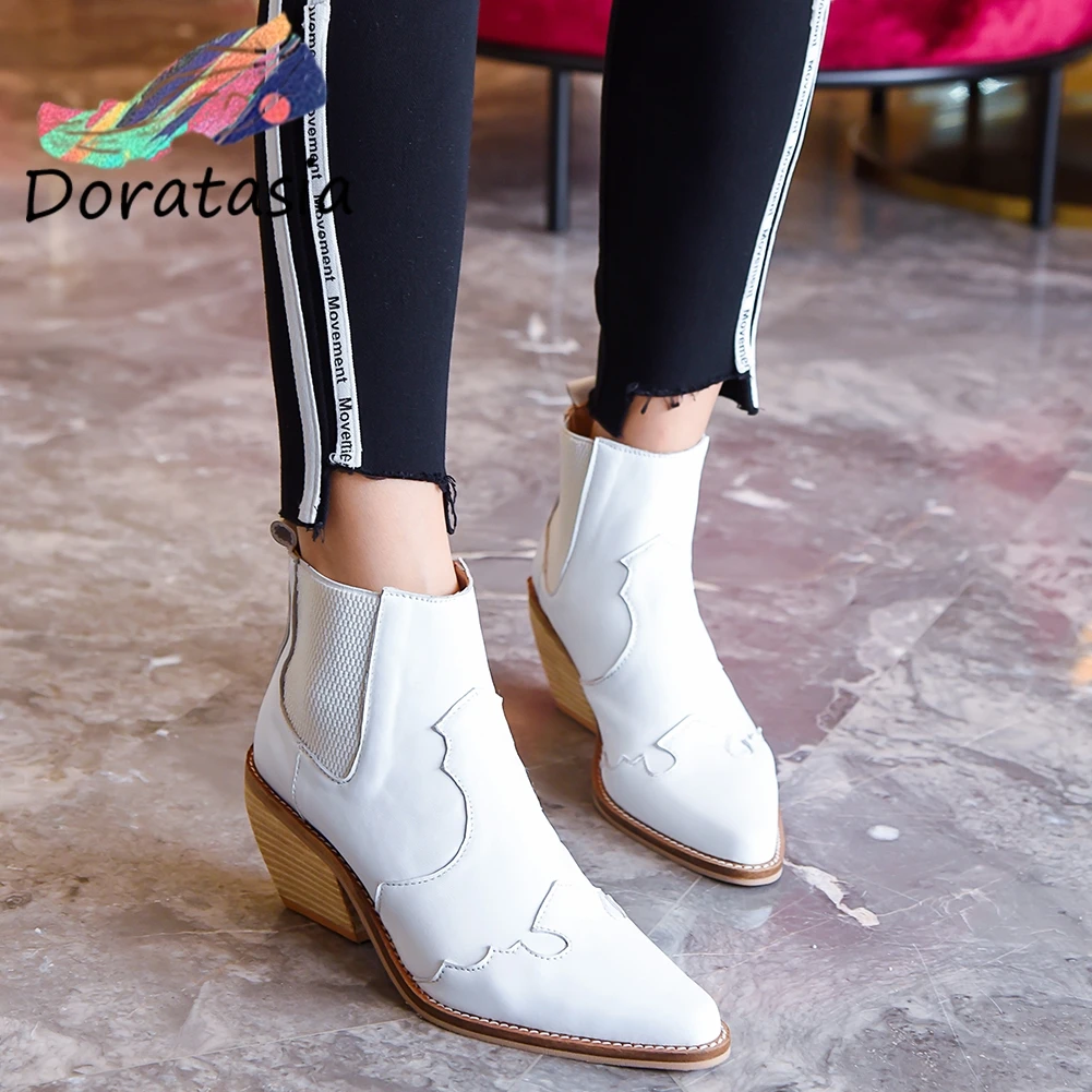 

Women's Brand new big size 43 ankle boots women shoes genuine leather lady chunky heels chelsea boots female shoes woman