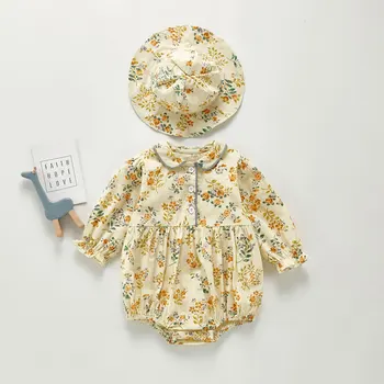 

2pieces Baby Girl Romper Spring Summer Newborn Baby Clothes Girl Long Sleeve 100% Cotton Princess Infant Girls Jumpsuit With Hat