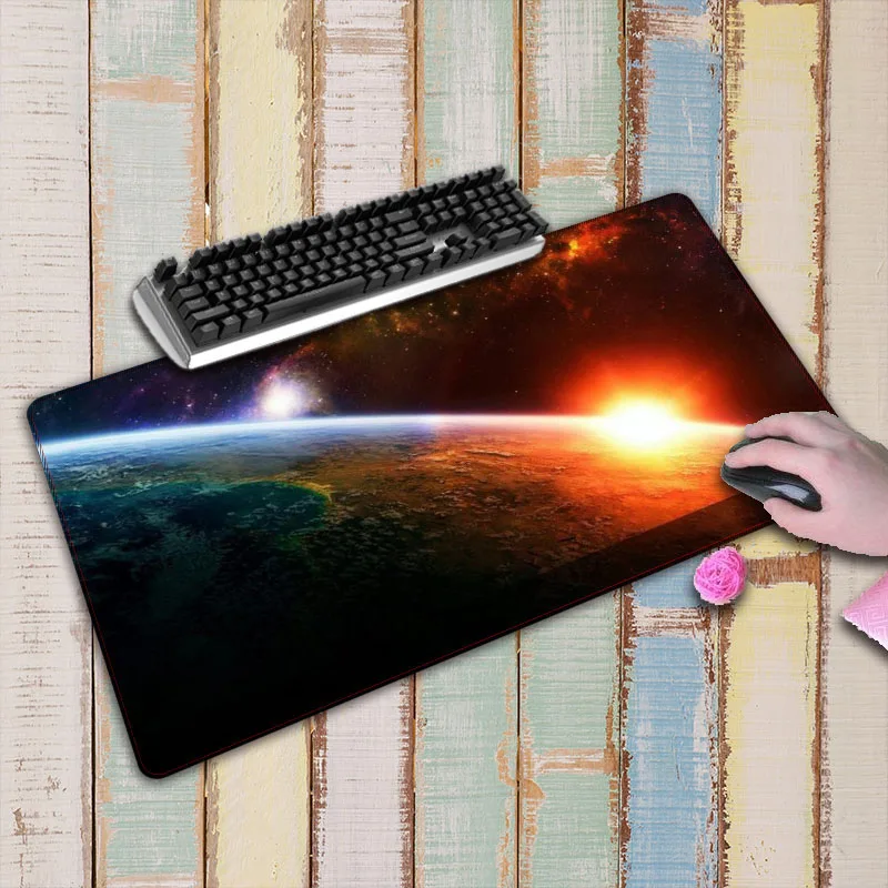  Cool Space Earth White Locking Edge Large Mouse pads For Computer Laptop Mousepad Computer desk mat