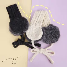 Модные осенне-зимние плюшевые наушники с мультяшными животными, милые вязаные теплые наушники