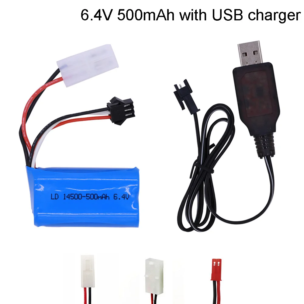 Литий ионный аккумулятор 6 4 В 500 мАч с USB зарядным устройством для Wltoys 18401 18402